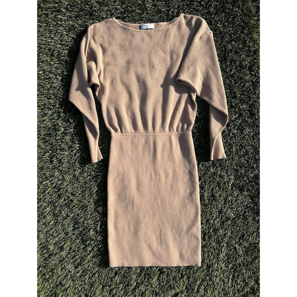 Aritzia Babaton Continent Dress S Gold Camel Boat Neck Dolman Knit Sweater Mini - Picture 3 of 16